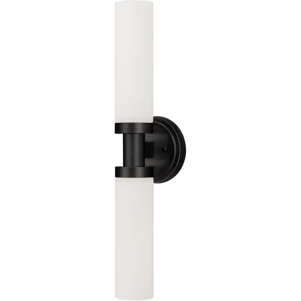 2-Light Black Bathroom Vanity Light with White Glass Shades